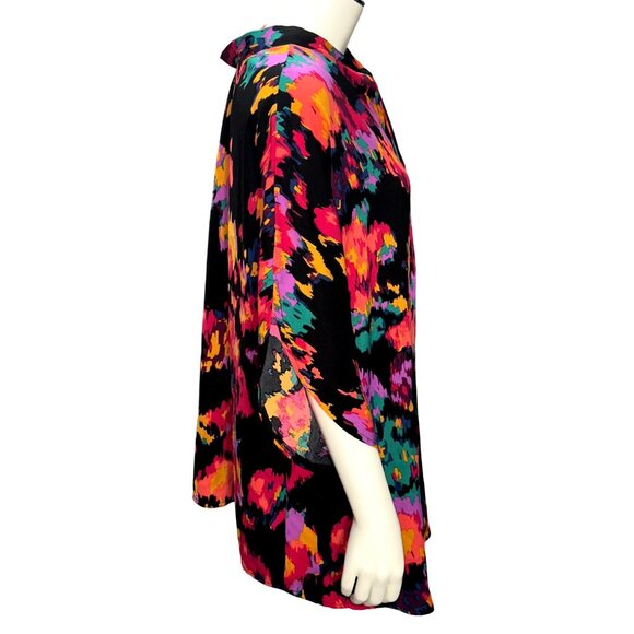 CCC Colorful Casual Boho Abstract Floral Top V Neck Long Sleeve Curved Hem Loose - Picture 4 of 6